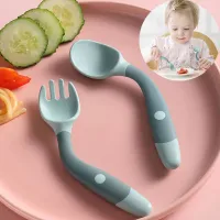 Silicone flexible spoon with fork for infants - 2pcs