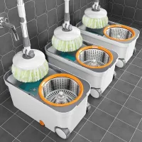 Home mop set with dirt and bucket with 3 mop heads