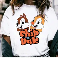 Női eredeti Stílusos póló rövid ujjú nyomtatással kedvenc Chip és Dale
