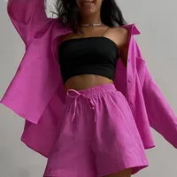 Women's two-piece set of clothes for summer - long shirts and shorts