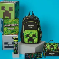 Stylish children's school supplies in the motifs of the popular game Minecraft