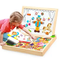 Magnetic board with wooden figures - 3D jigsaw puzzle