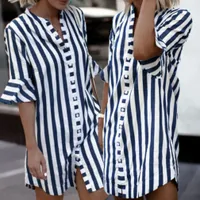 Striped long tie ladies summer dress