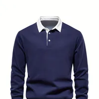 Chemise rétro en coton pour homme avec col, sweat décontracté à col en V et manches longues, chemise de rugby pour le printemps et l'automne