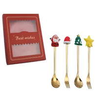 Christmas set teaspoon with fork 4 pcs