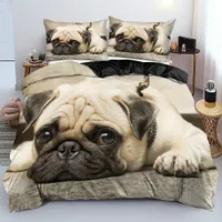 Husă de pătură 3D drăguță cu motiv de câine (1 husă + 2 fețe de pernă)