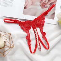 Women's Sexy Lace Thong with Massage Pearls