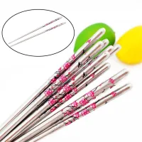 Stainless steel chopsticks with cherry blossom 5 pairs