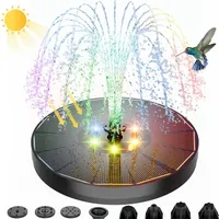 Solar fountain with LED lights for bird bath, pond and tank