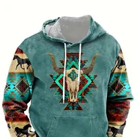 Male hoodie with ethnic pattern, stylish for leisure, with graphic hood, street style, autumn/winter, great gift