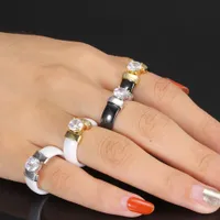 Ladies modern ceramic ring with cubic zirconia