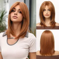 Perucă pentru femei din fibră sintetică - dreaptă, lungime medie, 40,64 cm, rezistentă la căldură, naturală, cosplay, de zi cu zi