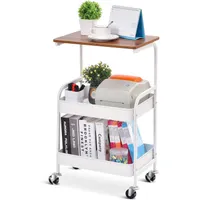 1pc Useful Cart With Wooden Plate Stella, 3pcs Metal Storage Cart, Black Kitchen Organizer Na Vítík, Mobile Table With Locking Wheels For Office, Textbook, Home