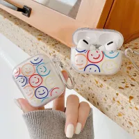 Plastic protective case for AirPods headphones with smiley face print