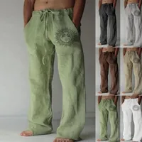 Men's casual linen trousers with drawstring