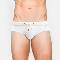 Men's white swim trunks with transparent elements