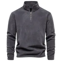 Warm fleece sweatshirt for men with zipper collar, soft and pleasant material