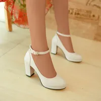 Women's elegant ankle pumps with round toe, block heel, waterproof platform and rubber sole