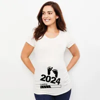 Dámské těhotenské jednoduché tričko s potiskem 2024 - krátký rukáv