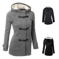Dámský zimní ležérní kabát na zip s knoflíky a kapucí