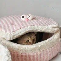 Cuib moale și confortabil pentru pisici, rotund cu glugă