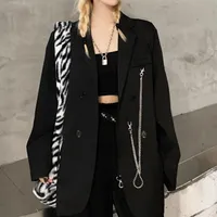 Sacou negru cu lanț în stil punk Oversized Suit Blazer Jacket