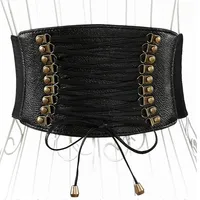 Wide leather belt with lace - more colors