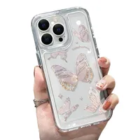 Transparent protective cover for iPhone 15 Plus, shiny butterflies