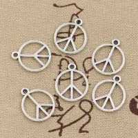 100 pcs of pendants in the shape of a peace symbol - 16x14mm, color of ancient silver, suitable for making