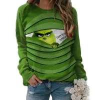 Women's Loose T-shirt with Long Sleeve and Christmas Printing Grinch