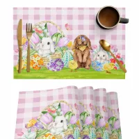 Happy Easter table set with a motif of bunnies and beauties
