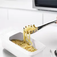 Microwave pasta cooker with strainer for preparing spaghetti and vegetables