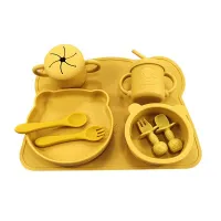 Sada 9 ks měkkého silikonového nádobí pro kojence - Dětské přísavkové misky, talíř, hrníček, lžička, vidlička, nádobí na stolování