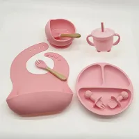 Silicone dining set for children 8 pcs with suction cup - bowl, teaspoon, fork, cup, split plate