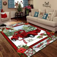 Tapis de Noël rouge avec motif de traîneau de Santa - Tapis antidérapant pour le salon