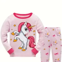 Girls' pajamas with unicorns, long sleeve and long pants, homemade clothes, set