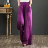 Women's retro pants with high waistband made of cotton