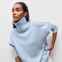 Single-color turtleneck knit sweater for women - Different colours