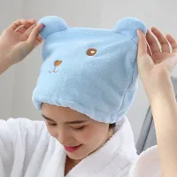 Fast-drying microfiber turban towel with cute bathing cap