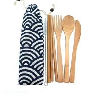 Set of bamboo cutlery with case 6 pcs