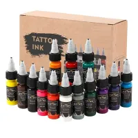 Set de 14 cernele de tatuaj permanente de calitate - Cerneală colorată pentru tatuaje și machiaj permanent, set de culori profesionale pentru sprâncene, eyeliner și tatuaje 15 ml