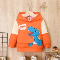 Baby sweatshirt with hood, dinosaur motif and long sleeve