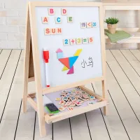 Double-sided board with magnetic table and stand for drawing and writing
