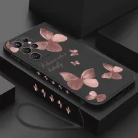 Silicone cover with motif of pink butterflies on Samsung A54 5G, black