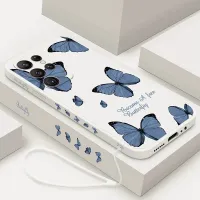 Silicone cover with motif of gray butterflies on Samsung Galaxy S22 Ultra, white