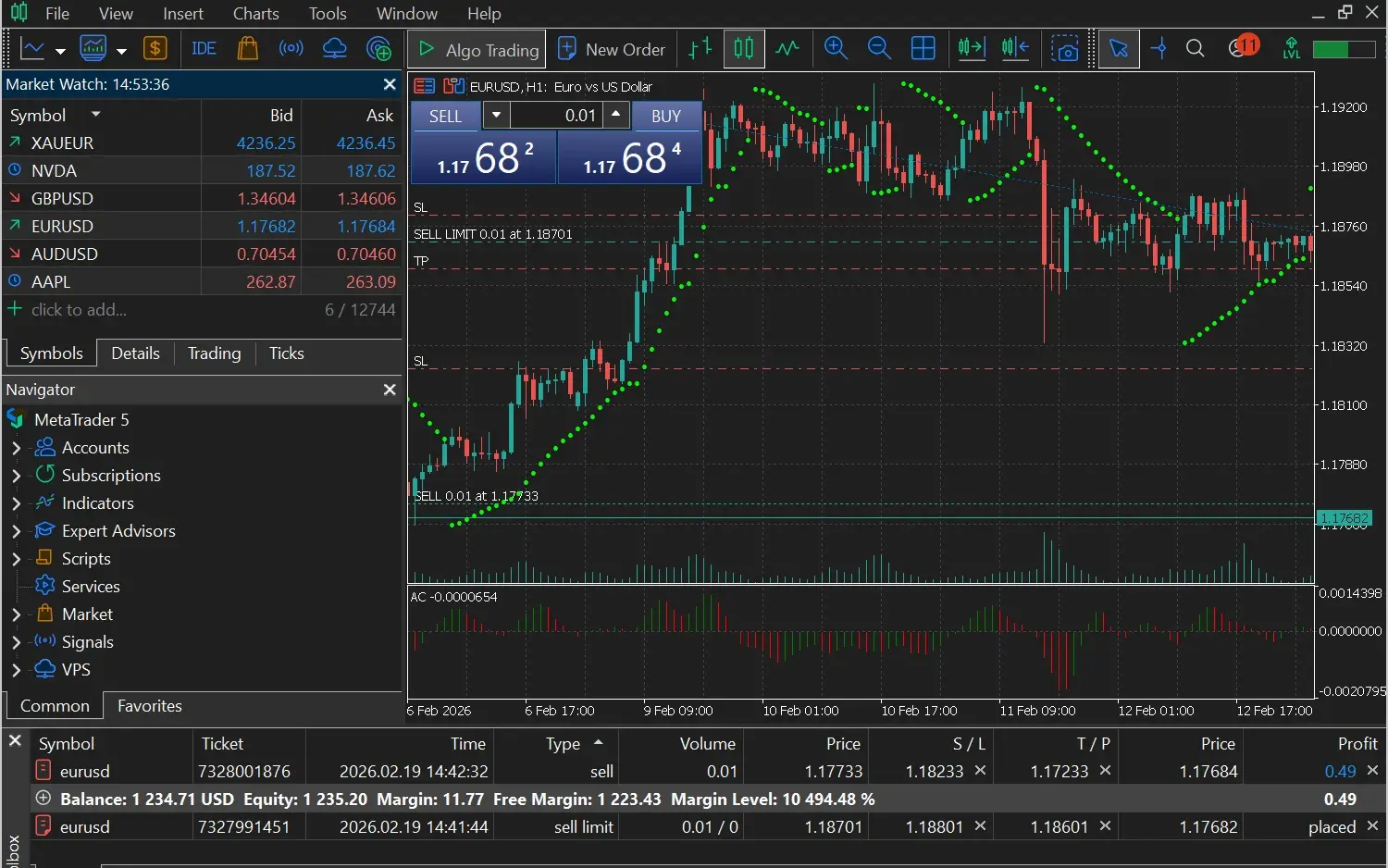 MetaTrader 5 trading interface