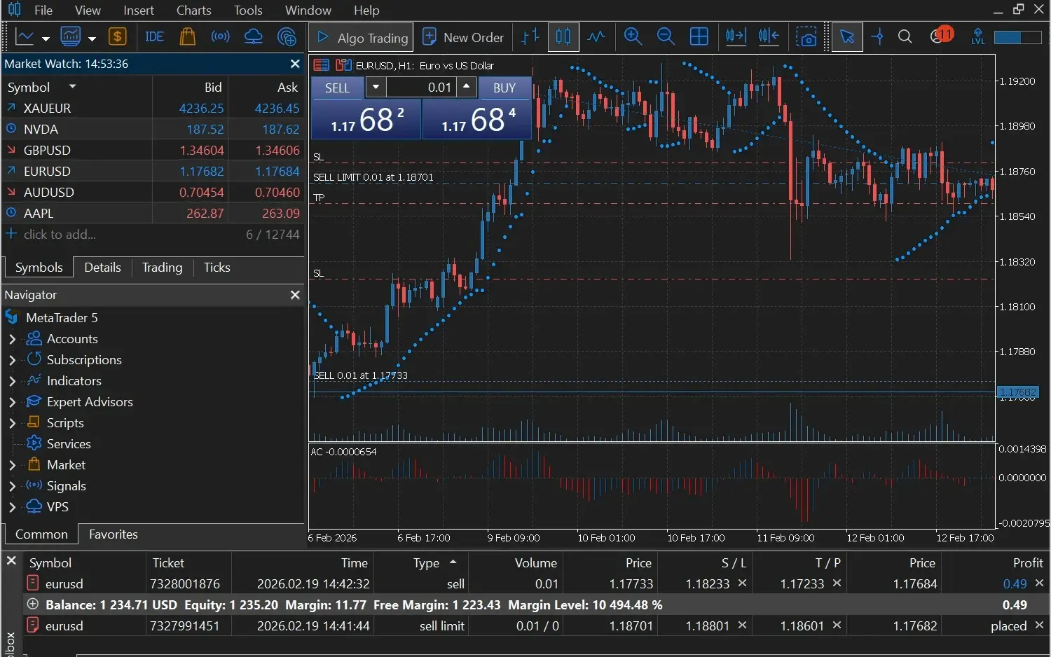 MetaTrader 5 trading interface